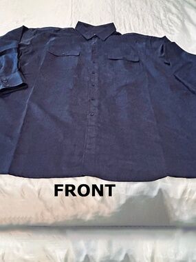 SHIRT, FAUX SUEDE, NAVY, SIZE 4XL, LONG SLEEVES WITH BUTTON CUFFS, CHEST POCKETS